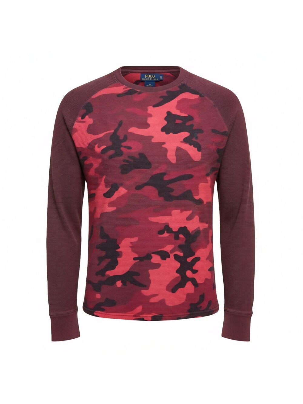 Polo Ralph Lauren Mens XL Red Camo Waffle Knit Thermal Long Sleeve Raglan Shirt